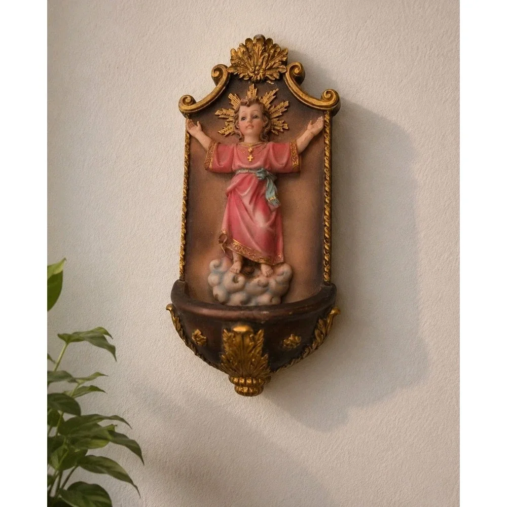 VTG Divino Nino Jesus Holy Water Font Wall Hanging Statue Grandmacore Kitsch